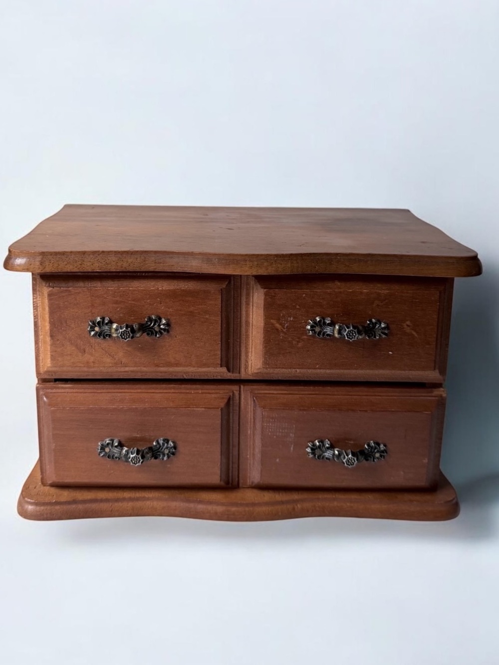 Vintage-Style Wooden Chest with Ornate Handles  jewelry chest,box,storage